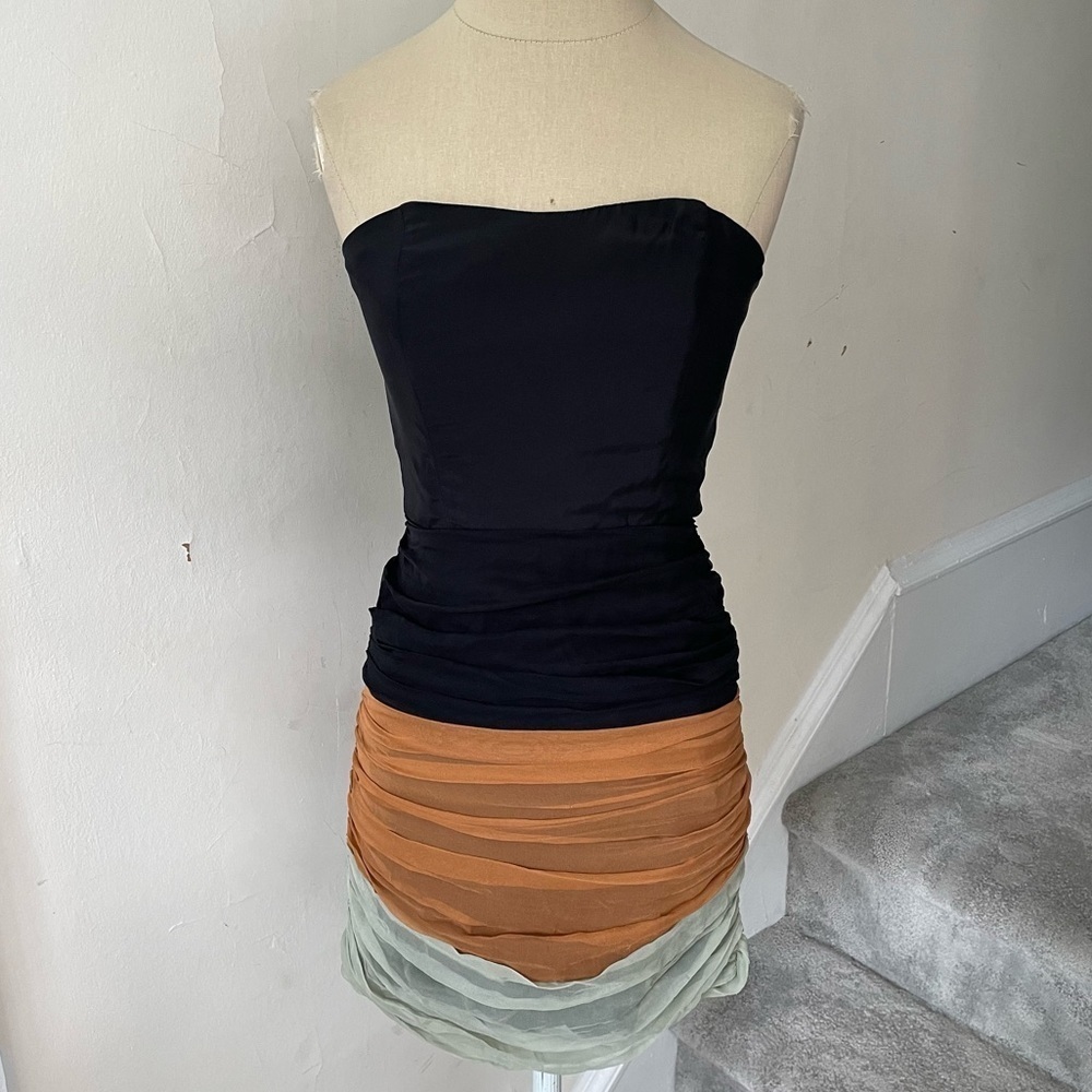 Kimberly Taylor Tri-Color Dorado Silk Strapless Bodycon Dress 11R106 NWT Size XS
